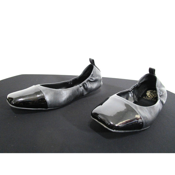 EUC! Vince Camuto Black Leather & Patent Square Cap Toe Ballet Flats Women 6.5 M - Picture 3 of 10